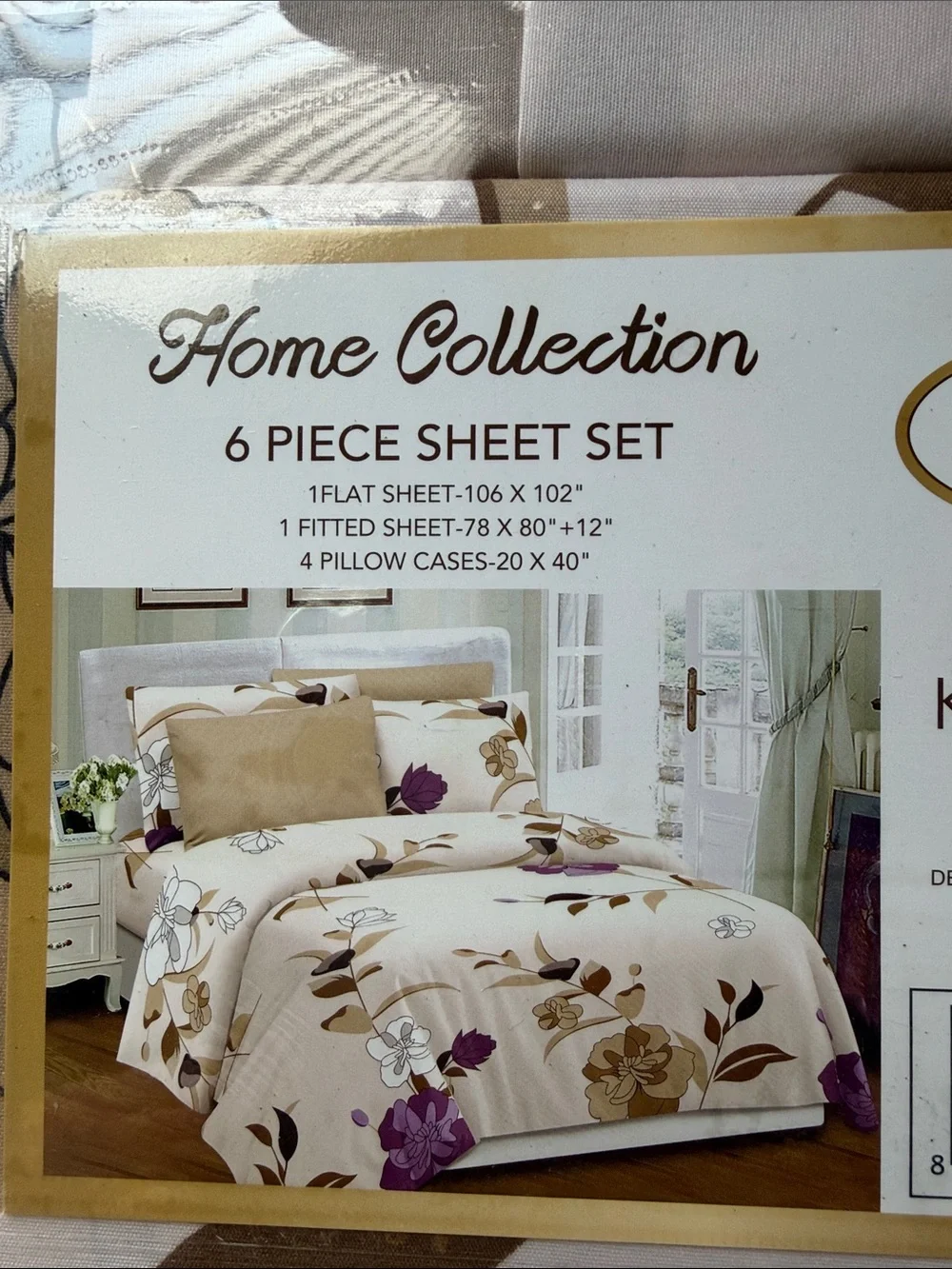 Home Collection King Sheet Set - Cream & Purple Floral Accents